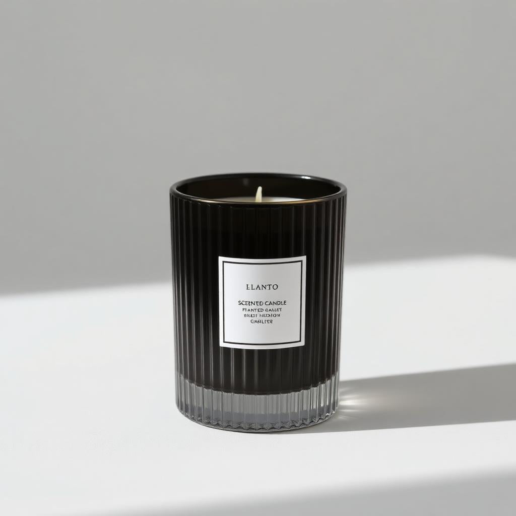 Ribbed black glass scented candle