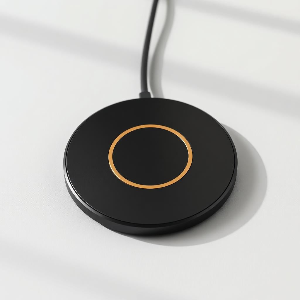 Slim black wireless charging pad with gold ring