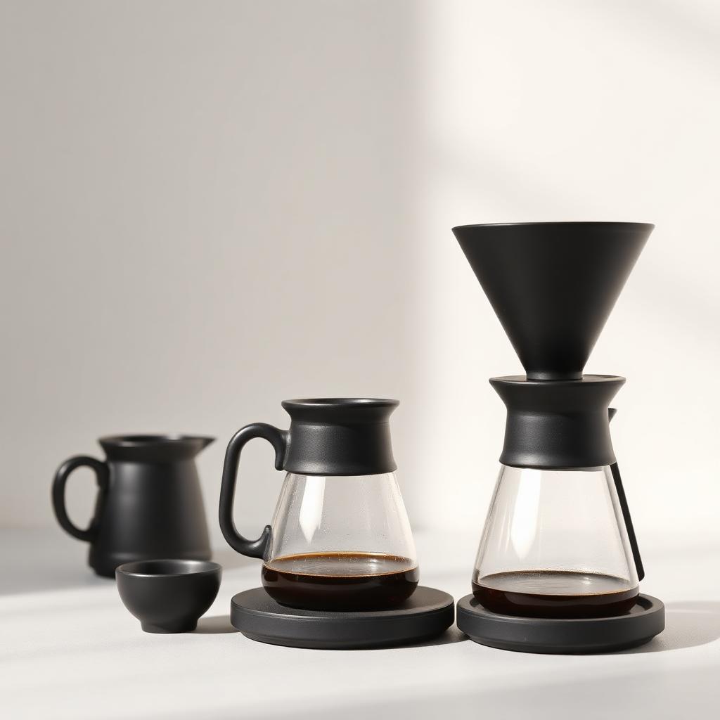 Matte black ceramic pour-over coffee set