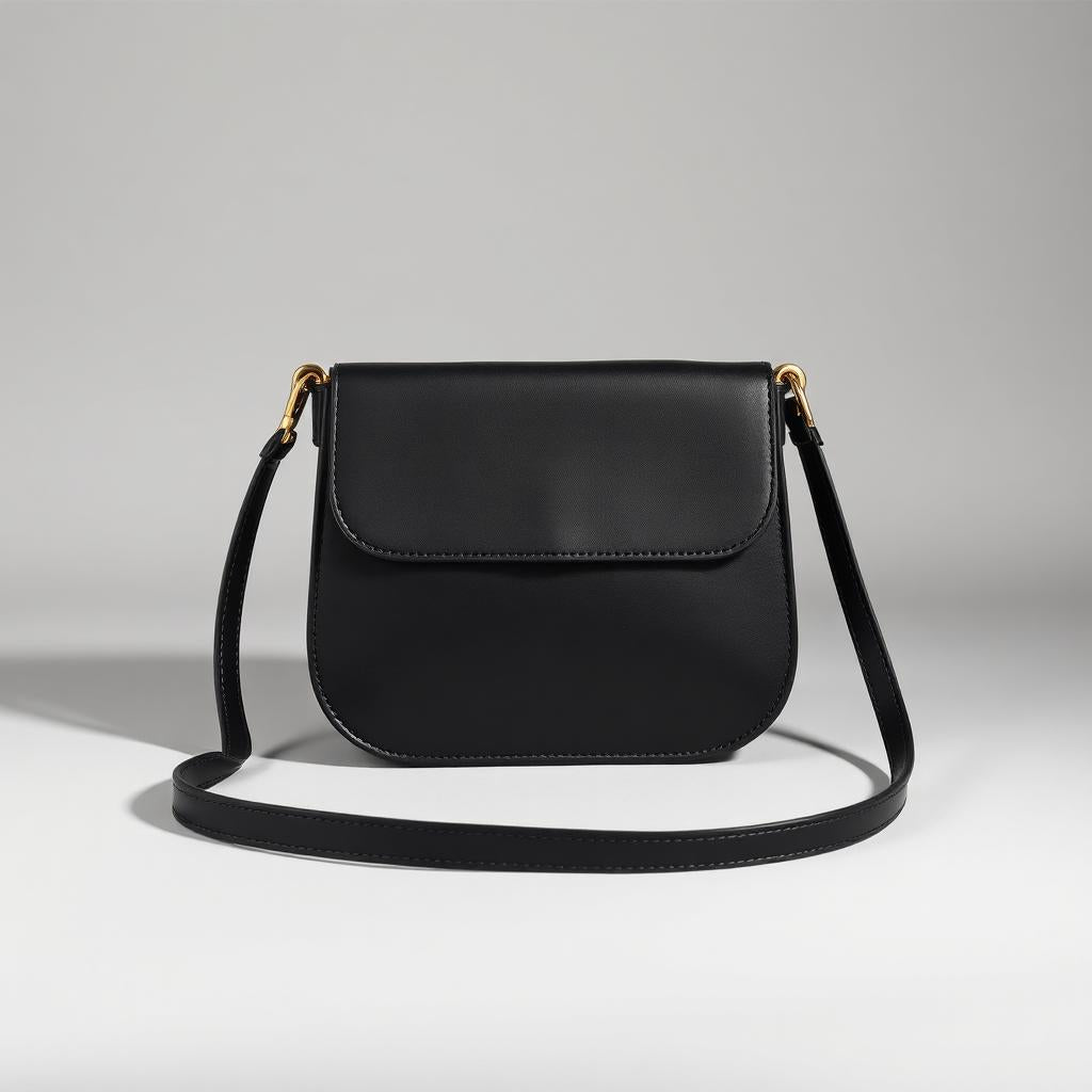 Black leather crossbody bag with gold hardware