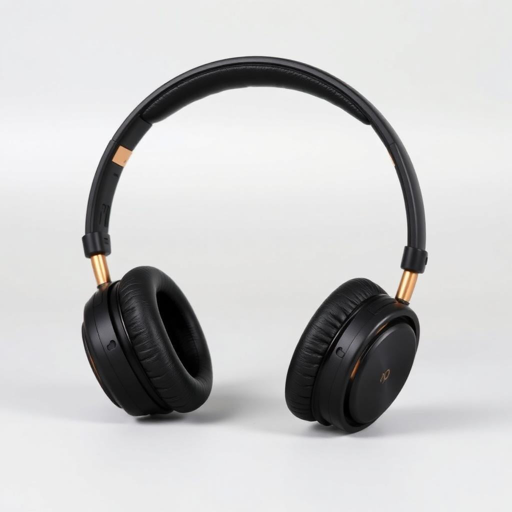 Matte black wireless over-ear headphones with gold accents
