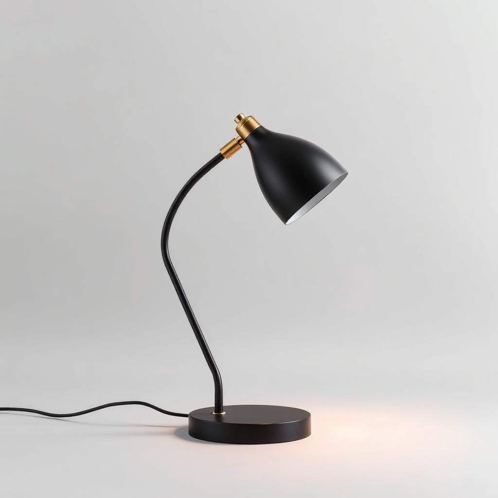 Matte black desk lamp with brass accent