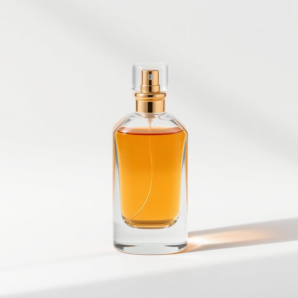 Glass perfume bottle with gold cap