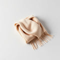 Folded beige cashmere blend scarf with fringe