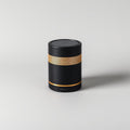 Matte black portable bluetooth speaker with gold grille