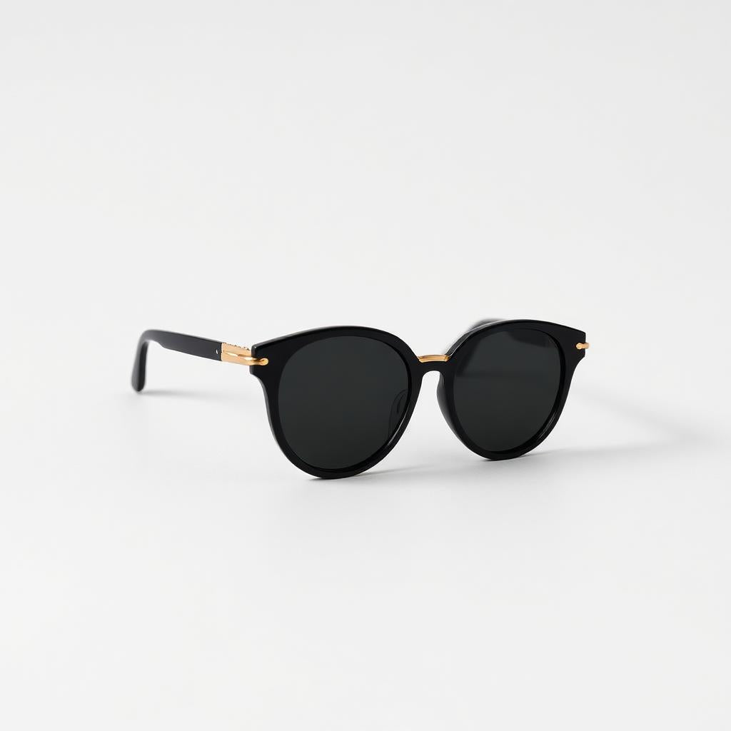 Black acetate sunglasses with gold temples