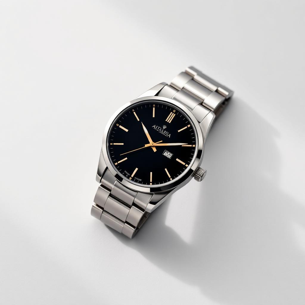 Stainless steel automatic watch with black dial