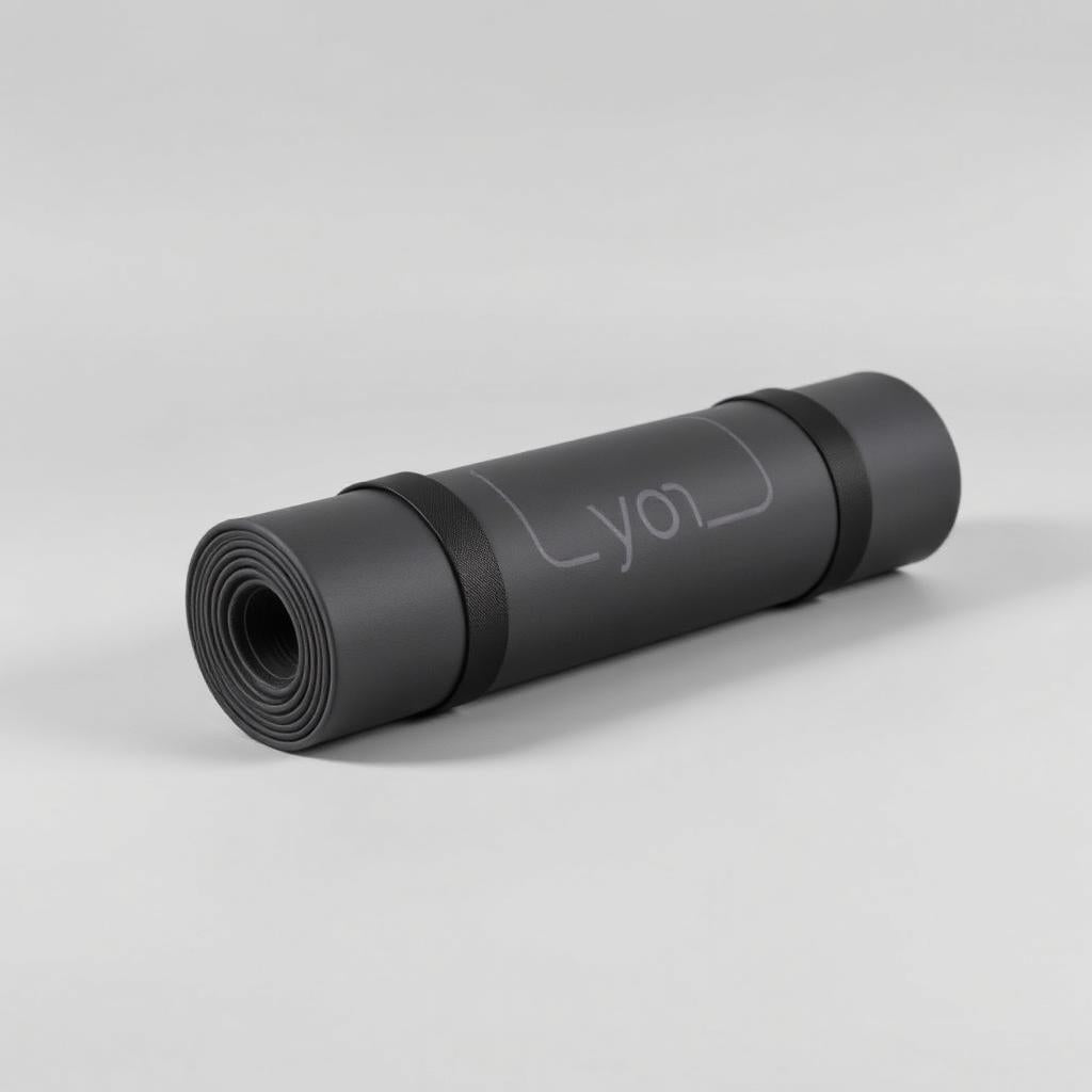 Rolled charcoal yoga mat with strap